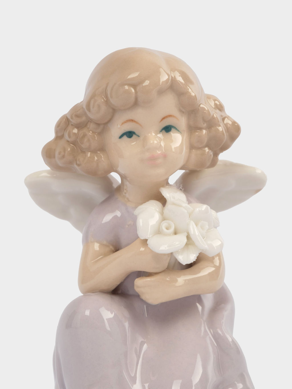 Статуэтка, 10 см, фарфор P, молочно-лиловая, Ангел с букетом, Lady