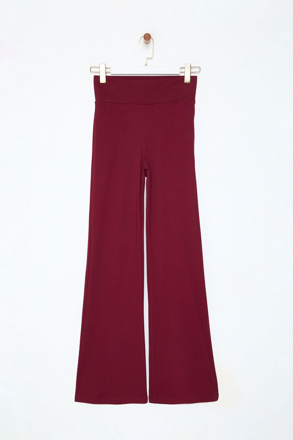 Bordo Wide Leg/Ispanyol Paca Yuksek Bel Interlok Esnek Orme Pantolon TWOAW25PL00006