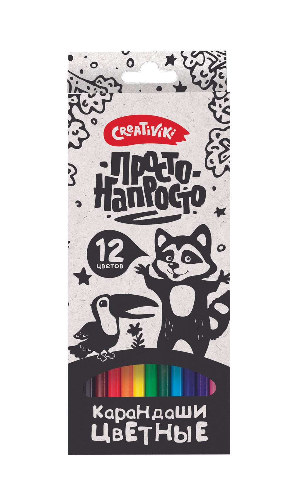 Набор цветных карандашей Creativiki ПРОСТО-НАПРОСТО 12 цв. шестигран. корп. дерев. карт.уп.