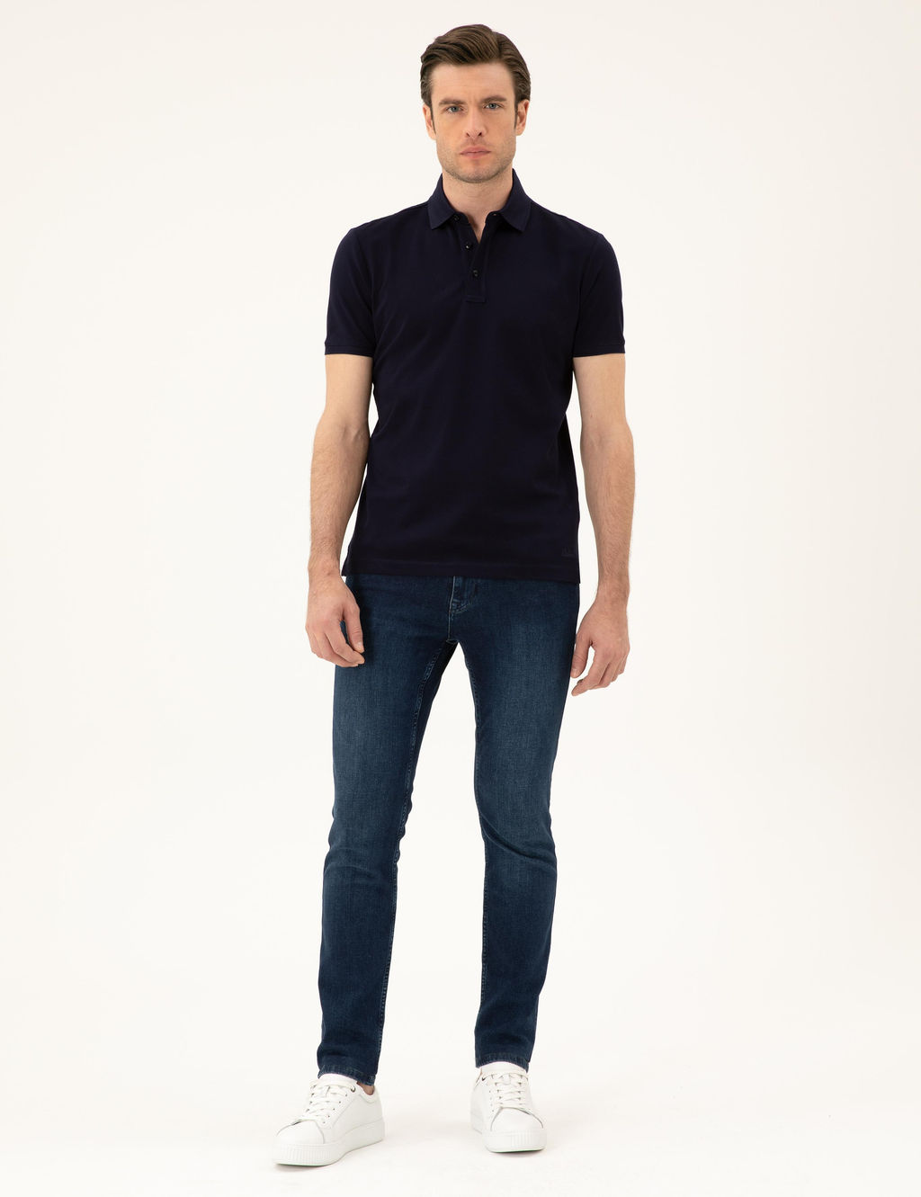 Lacivert Slim Fit Polo Yaka Merserize T-shirt
