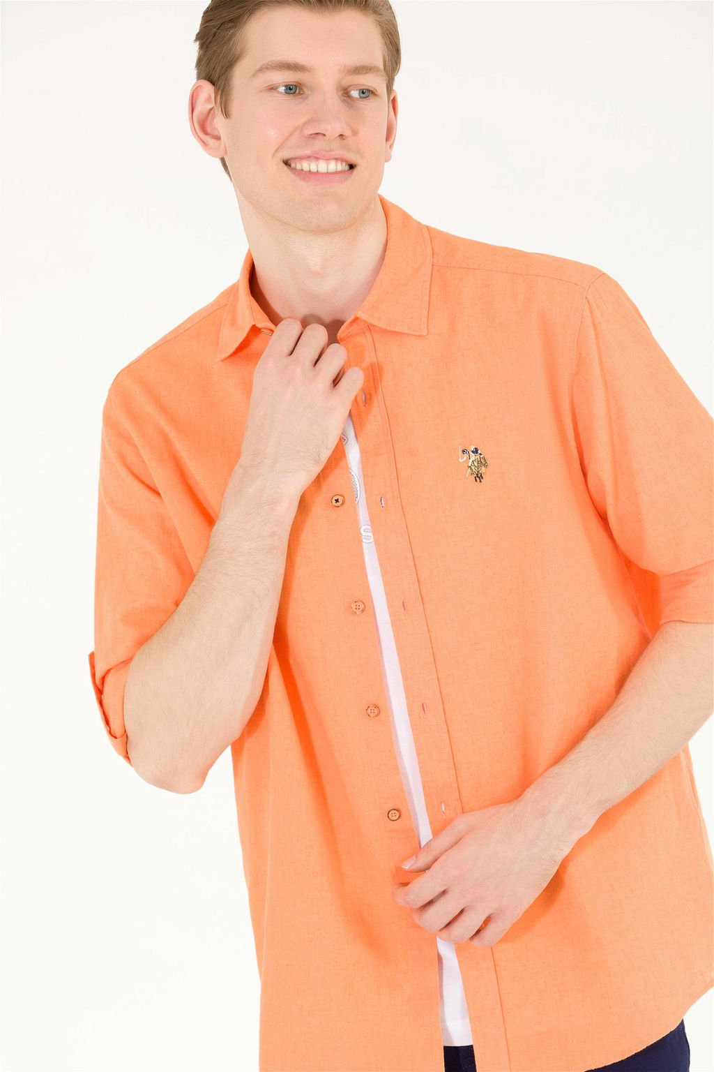 U. S. Polo Assn / Мужская оранжевая базовая рубашка с длинным рукавом - U.s. polo assn фото 10