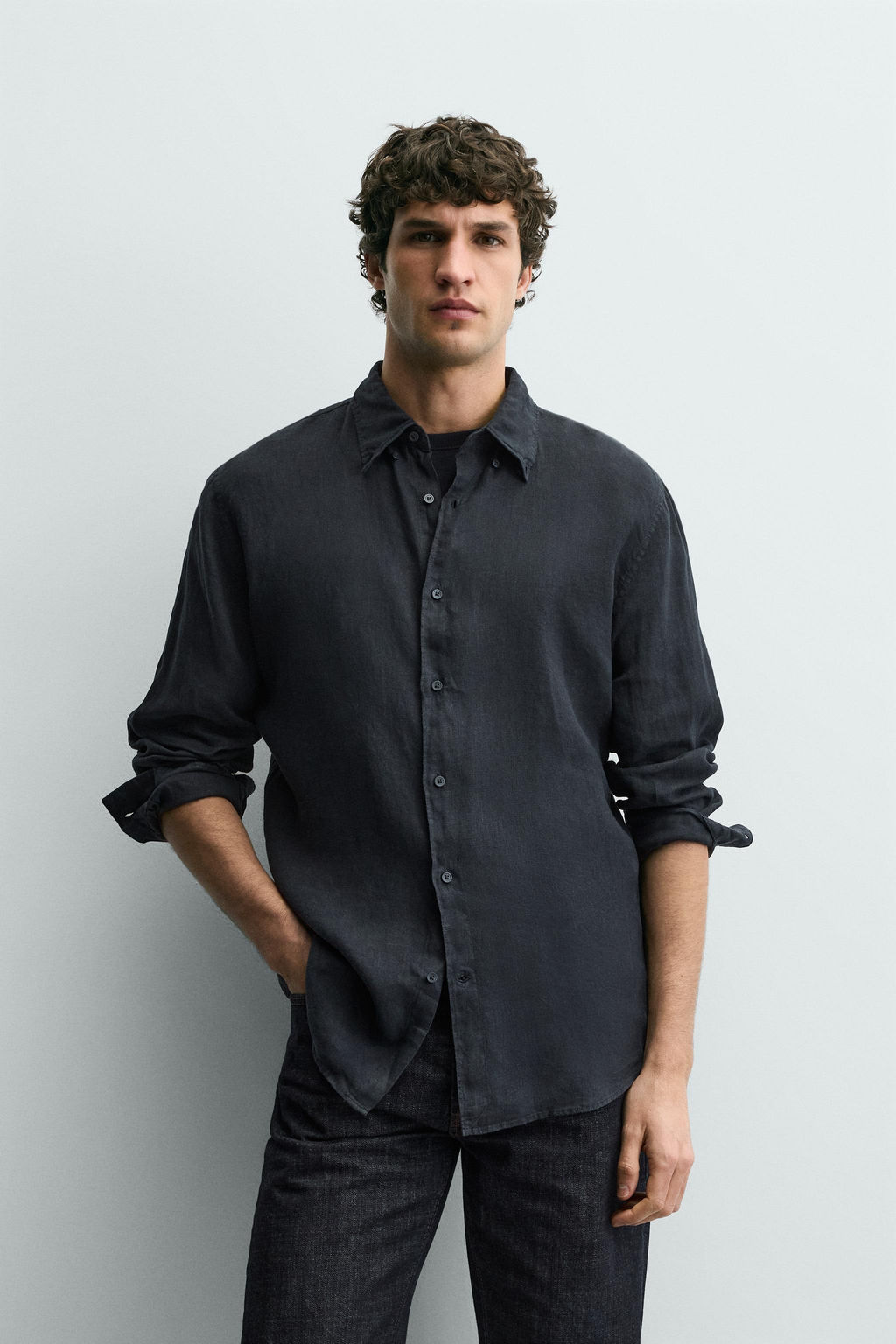 CAMISA REGULAR FIT 100% LINO / Marino - Zara фото 2