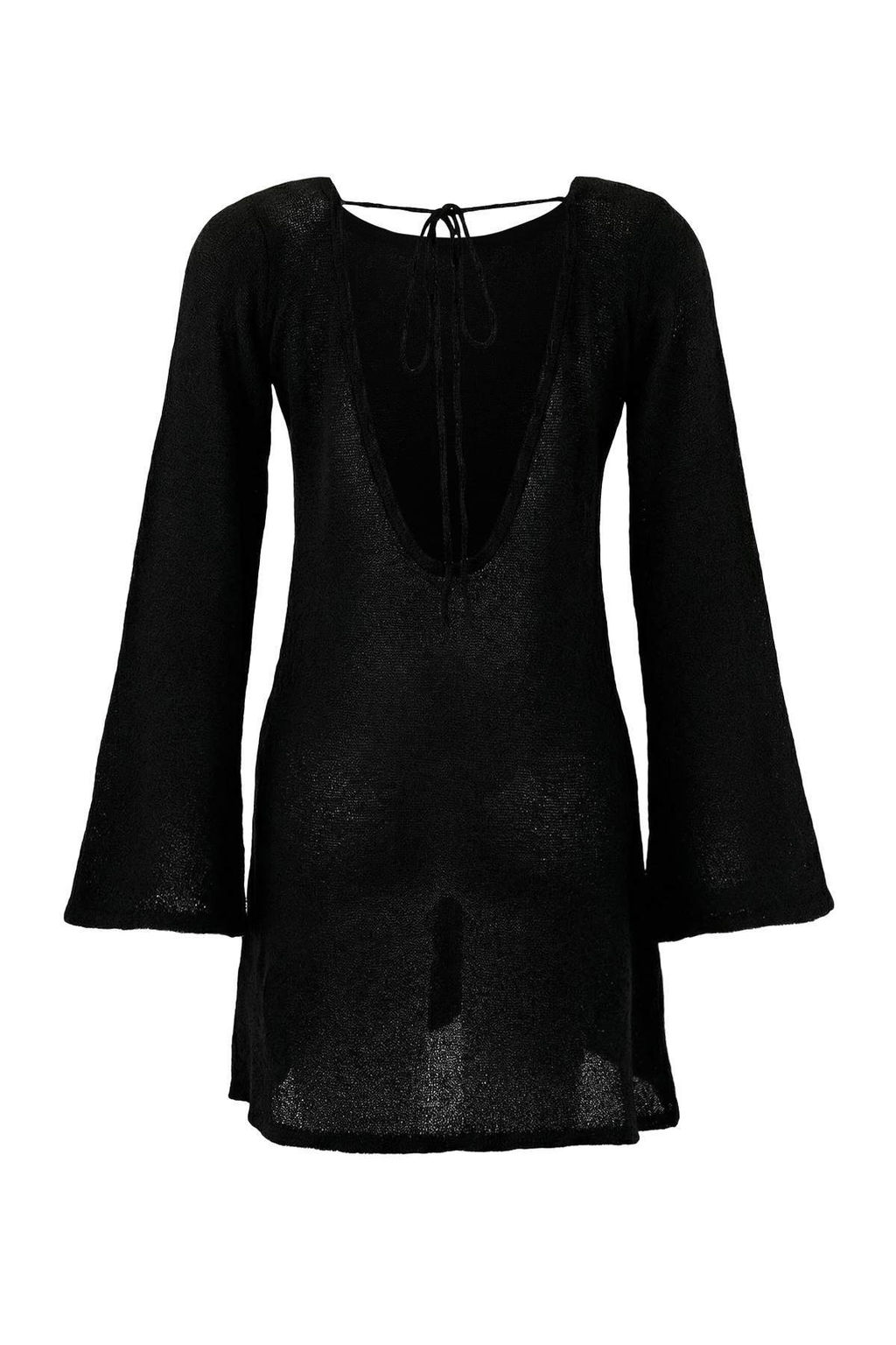 Siyah Triko S?rt Detayl? Super Mini Plaj Elbisesi TBESS26EL00008