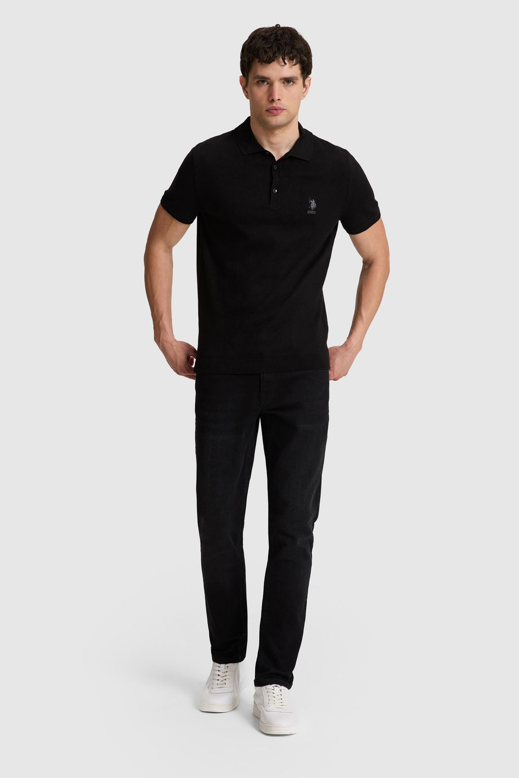 Erkek Regular Fit Siyah Polo Yaka Triko Ti__rt