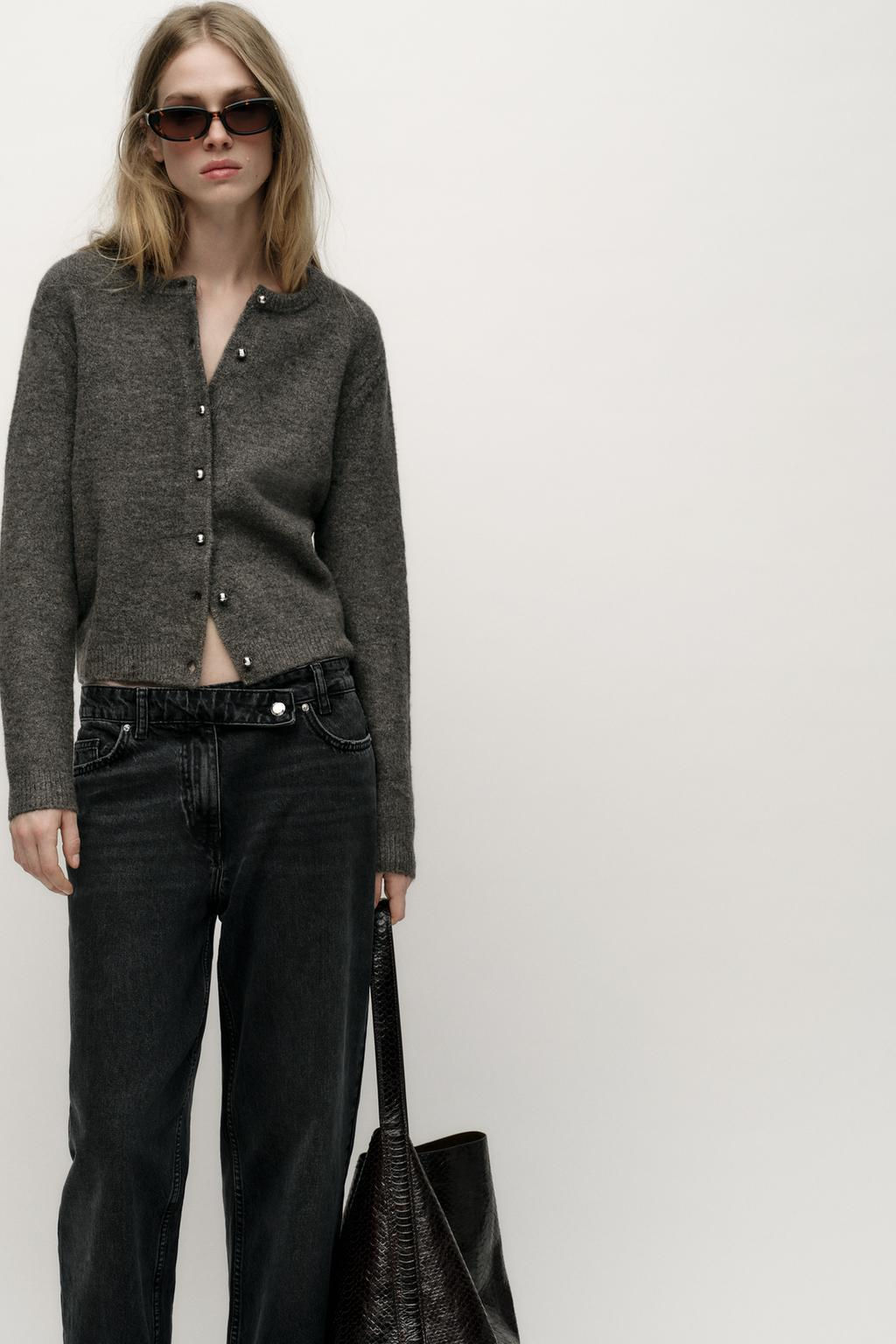 KNIT CARDIGAN WITH METAL BALL BUTTONS - Zara фото 2