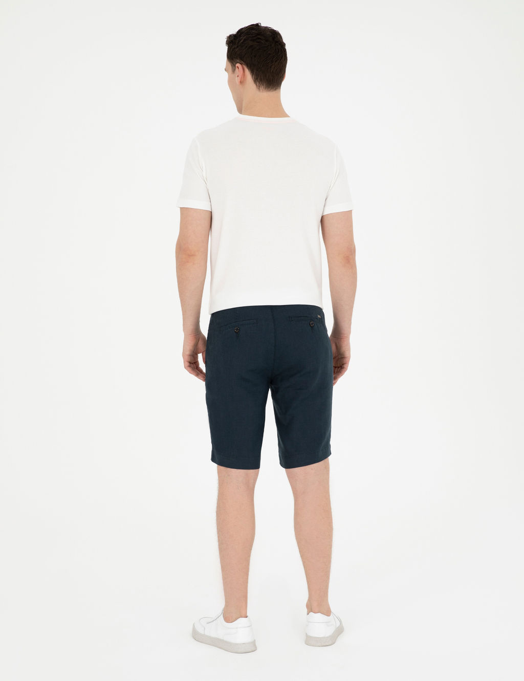 Lacivert Slim Fit %100 Keten Beli Lastikli Ba_c_kl_ Dokuma _ort