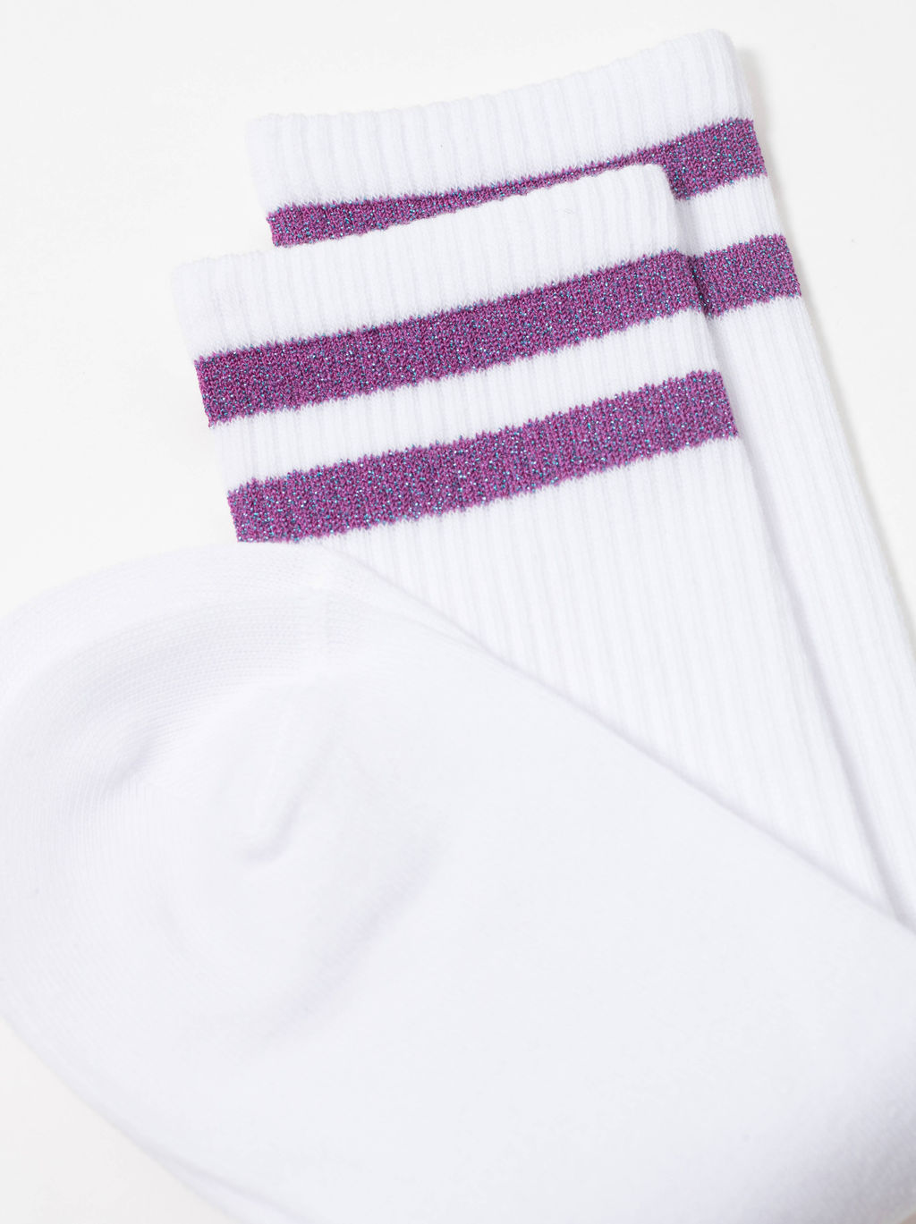 Цена за 2 пары. Носки Классические CONTE ACTIVE Хлопковые носки с яркими полосками из люрекса белый-сиреневый - Conte elegant фото 5