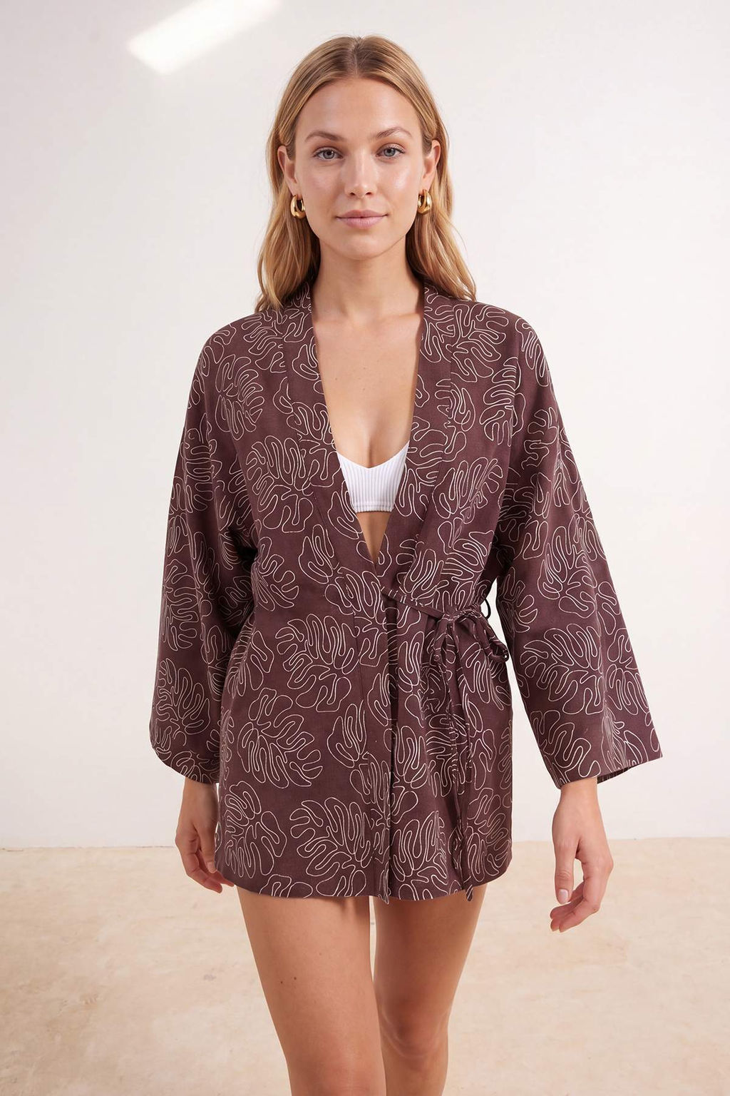 Ekru Dokuma Cicek Desen Islemeli Midi Plaj Kimono&Kaftan TBESS25KM00030 - Trendyolmilla фото 13