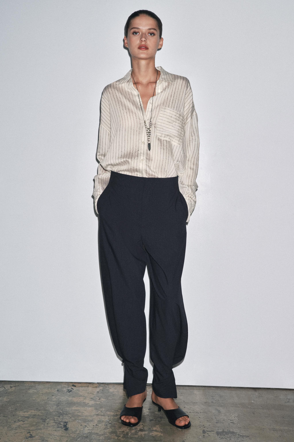 ZW COLLECTION PINSTRIPE BALLOON TROUSERS - Zara фото 6