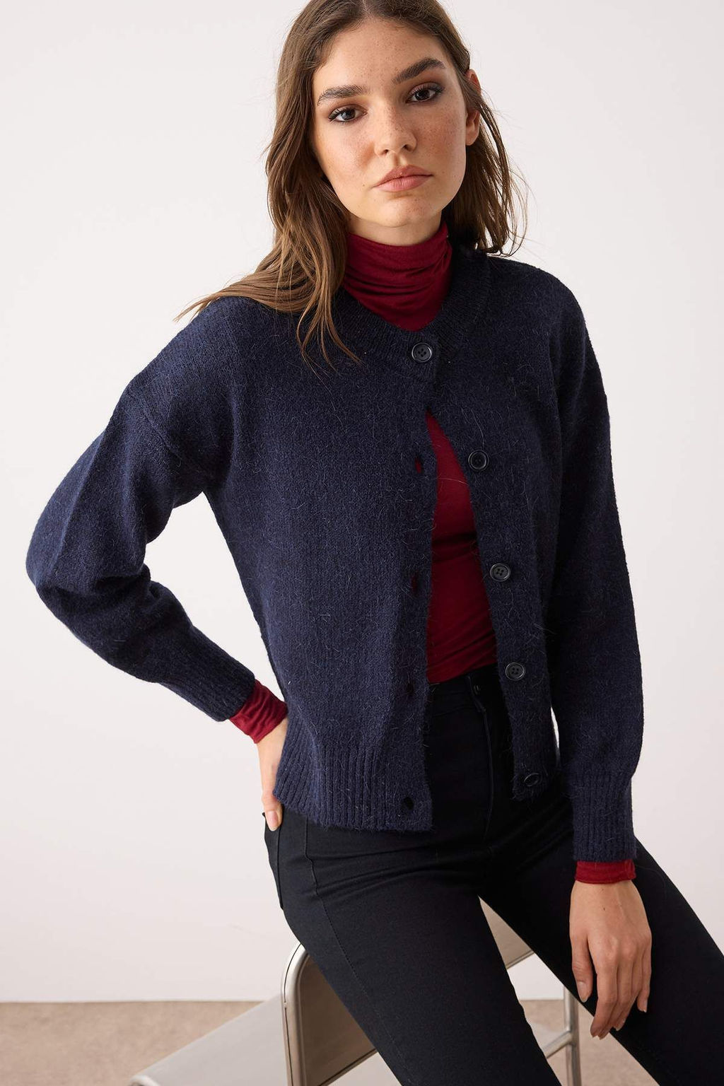 Lacivert More Sustainable Alpaka Yunu Kar?s?ml? Premium/Ozel Iplik Triko H?rka TWOAW26HI00000 - Trendyolmilla фото 2