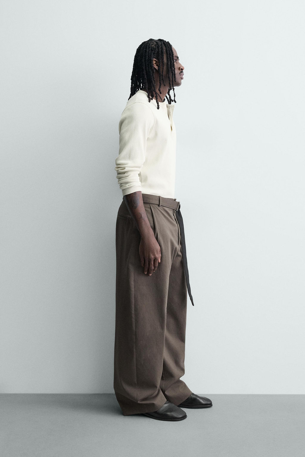 PANTAL?N WIDE FIT CINTUR?N / Gris topo - Zara фото 4