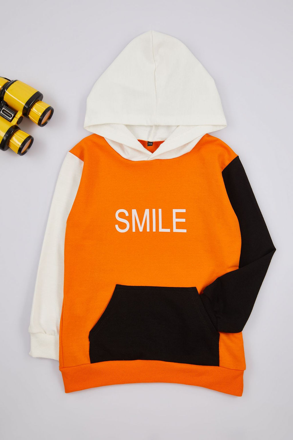 Turuncu Erkek Cocuk Kapusonlu Renk Bloklu Pamuklu Orme Sweatshirt TKDAW25SW00018