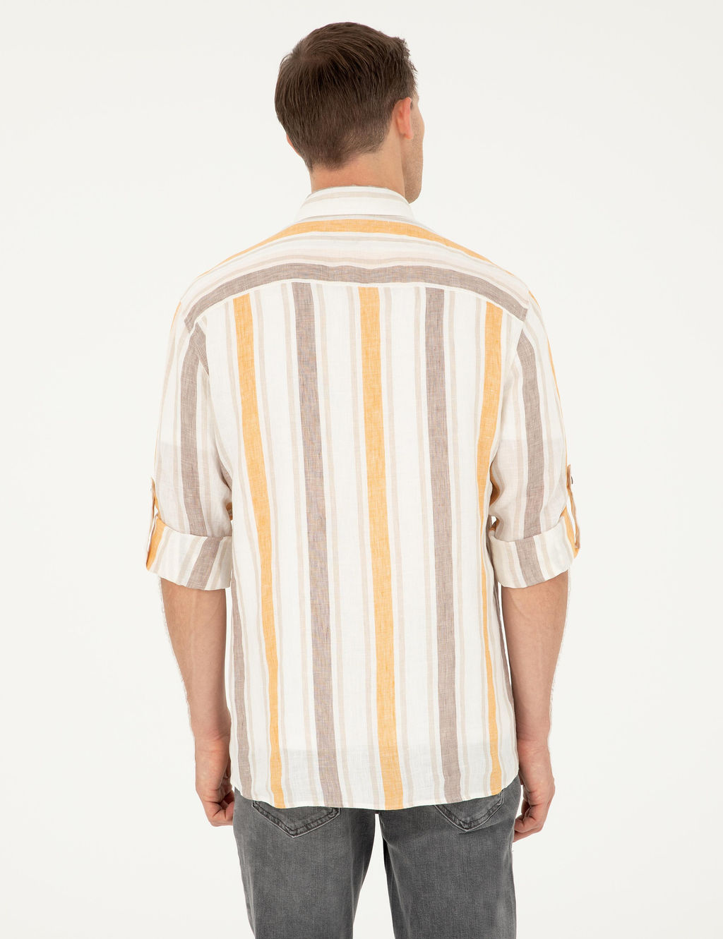 Turuncu Slim Fit %100 Keten G_mlek
