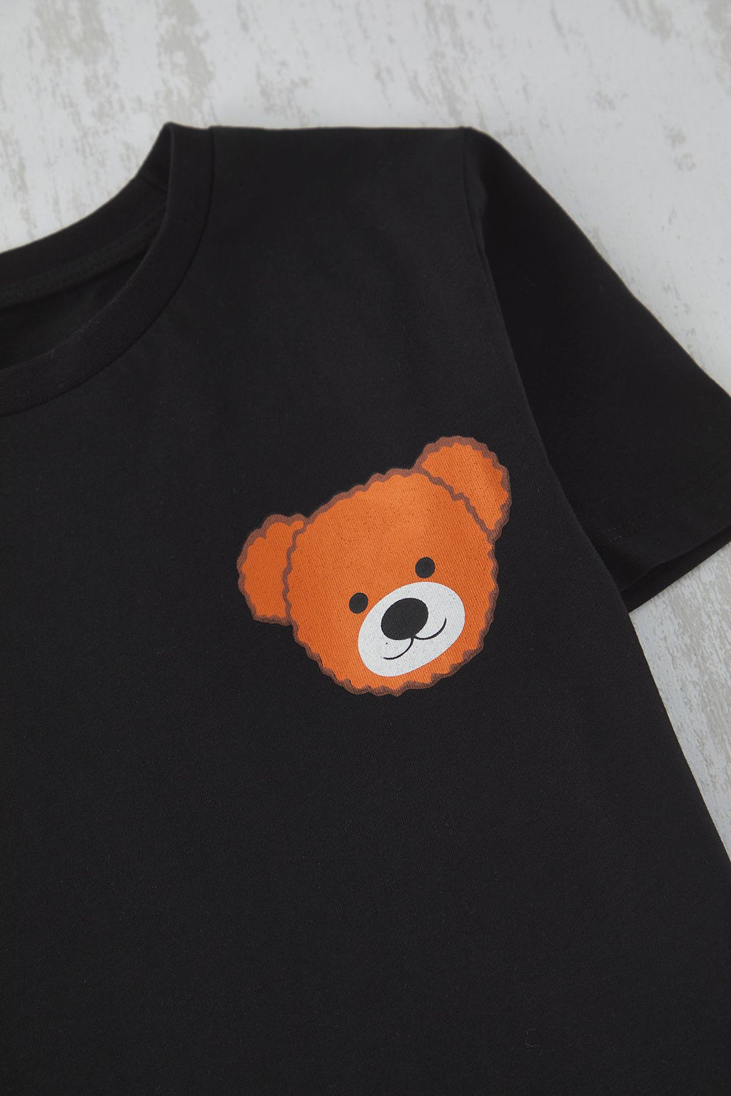 Siyah Unisex %100 Pamuk Ay?c?k Bask?l? K?sa Kol Family/Aile-K?z Orme Pijama Tak?m? TKDSS25PT00015