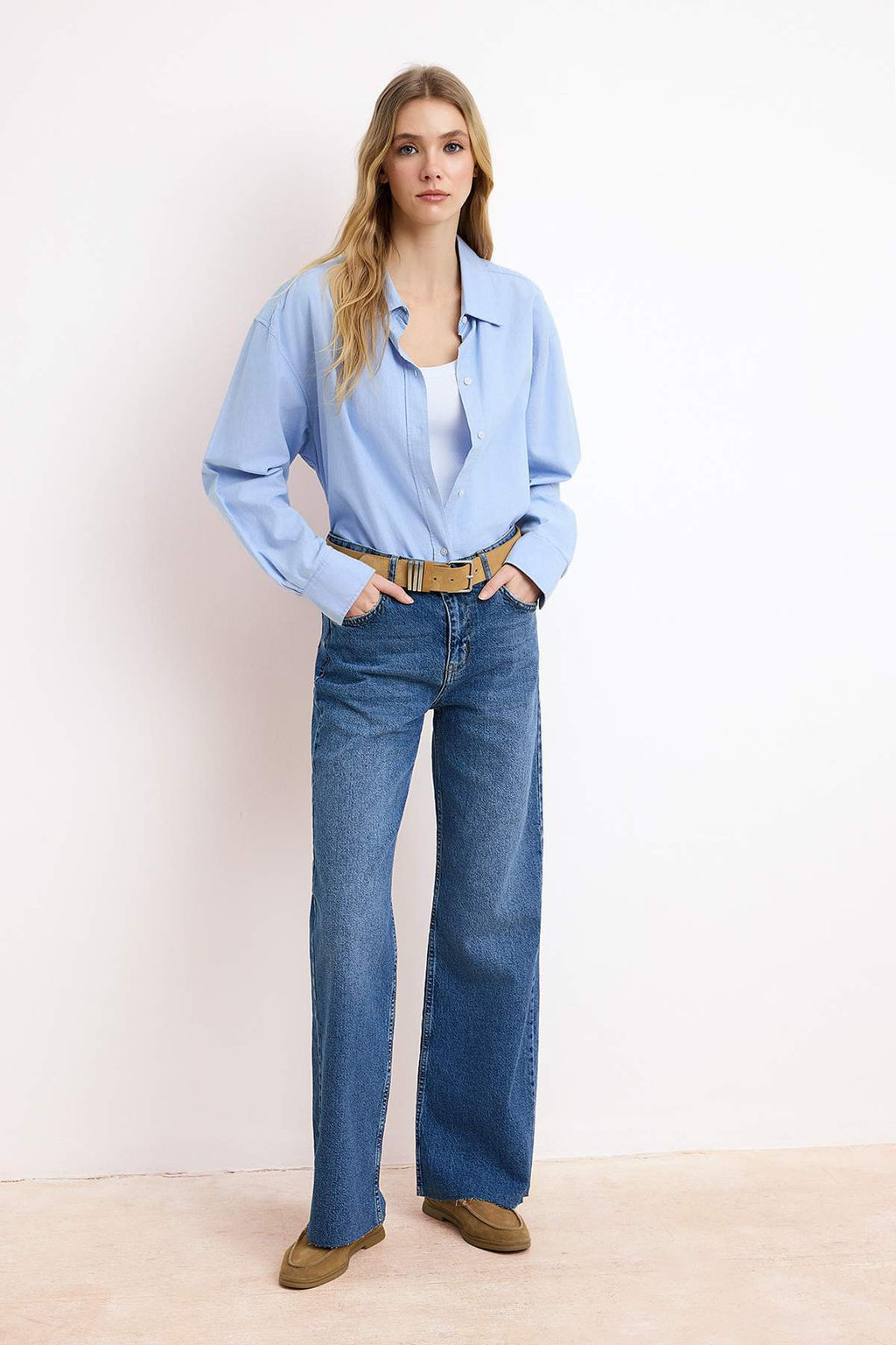 Gri Yuksek Bel Az Esnek Wide Leg Uzun Boy Jeans TWOSS26JE00119 - Trendyolmilla фото 5