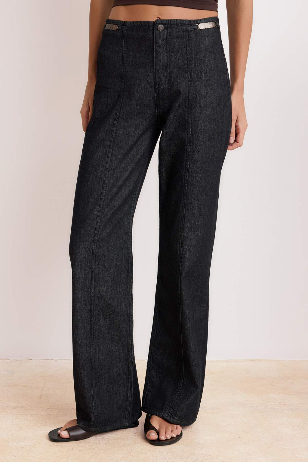 Siyah DOKUMLU Aksesuar Detayl? Yuksek Bel %100 Pamuk Wide Leg Jeans TWOSS26JE00170 - Trendyolmilla фото 3