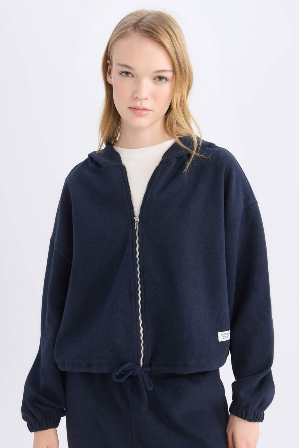 Coool Loose Fit Basic Duz Kapusonlu Fermuarl? Sweatshirt - Defacto фото 2