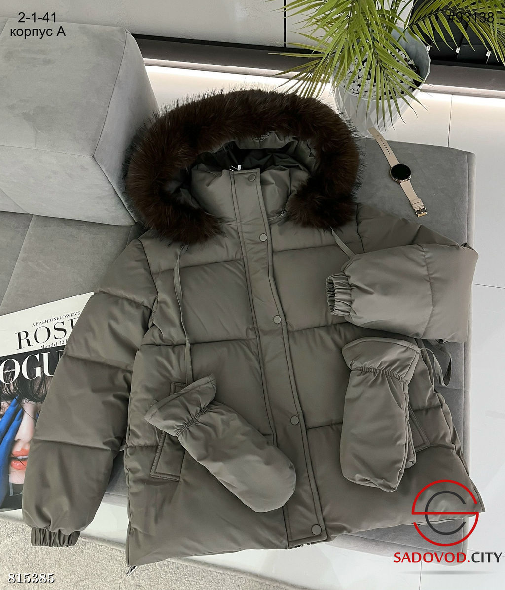 Тёплая зимняя женская куртка с варежками - Bruno фото 3