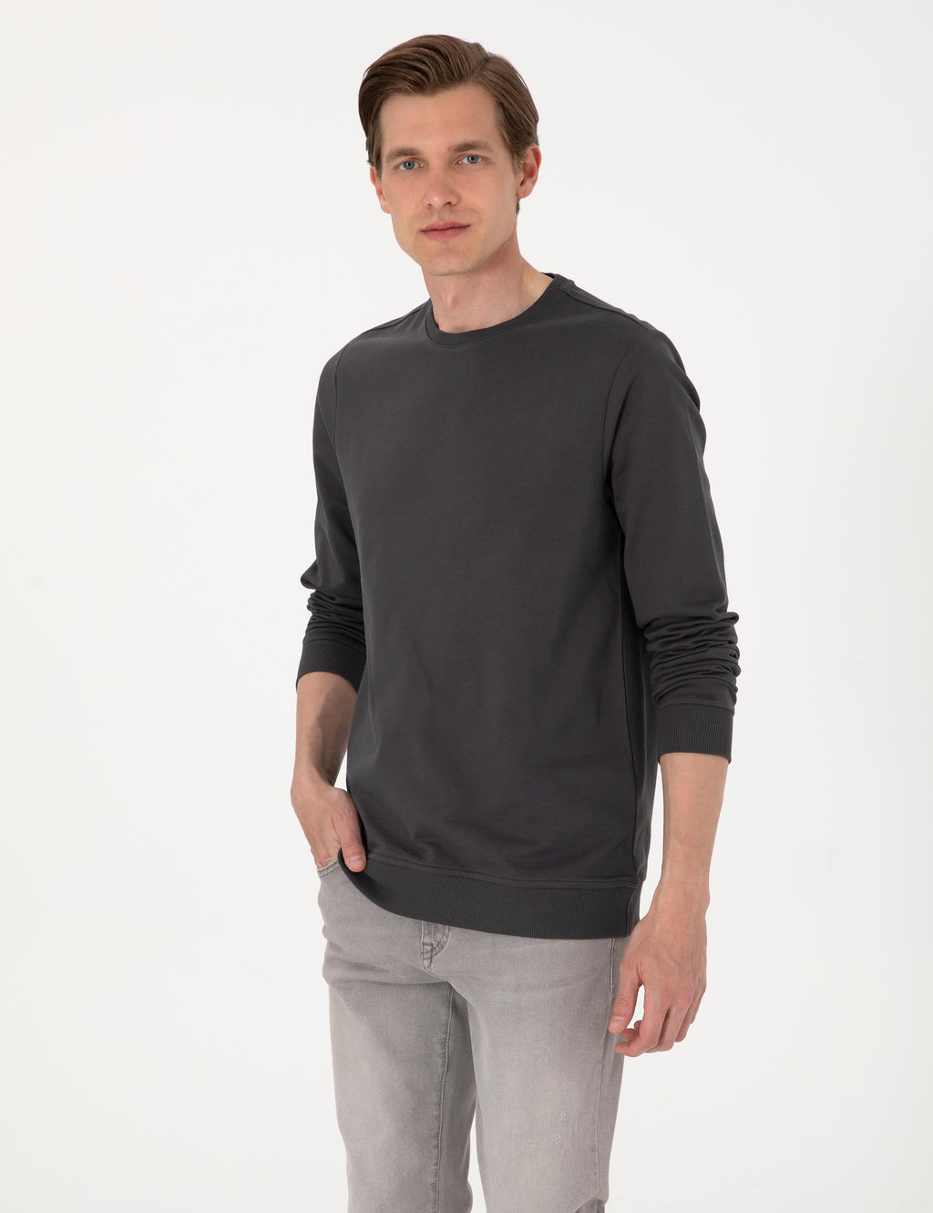 Antrasit 2 _plik Regular Fit Bisiklet Yaka Basic Sweatshirt - Pierre cardin фото 3