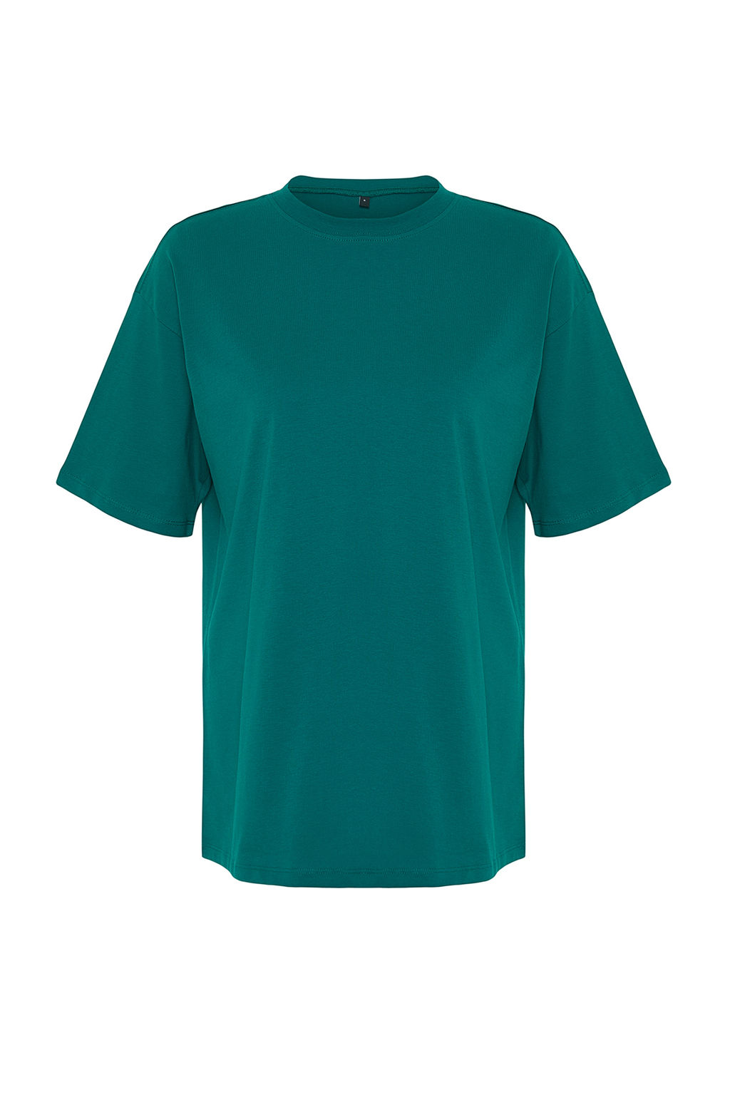 Zumrut Yesili %100 Kal?n Pamuklu Premium Oversize/Genis Kal?p Orme T-Shirt TWOSS23TS00040