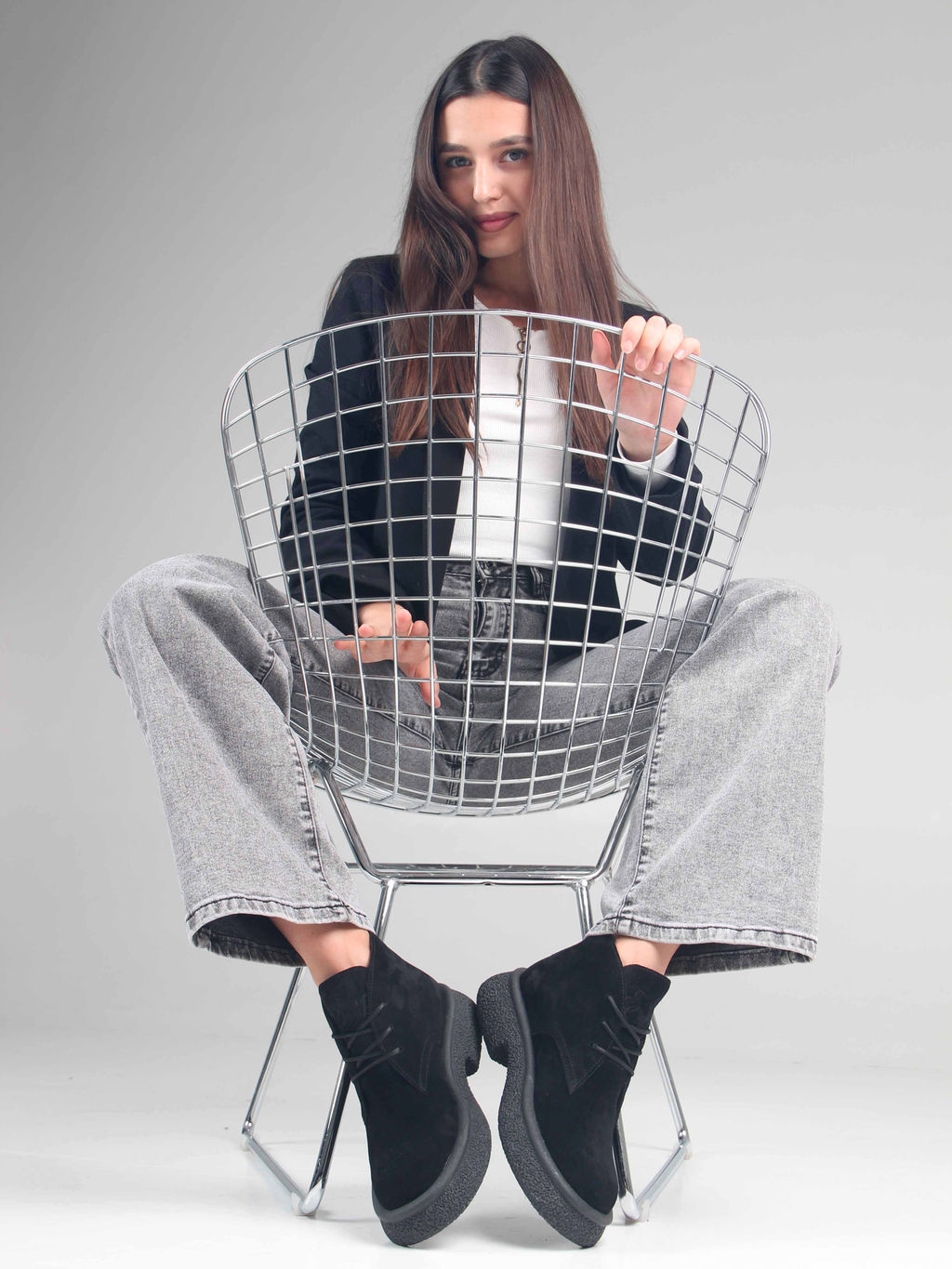 Ботинки 308.агатаbl. чёрный замша/Байка