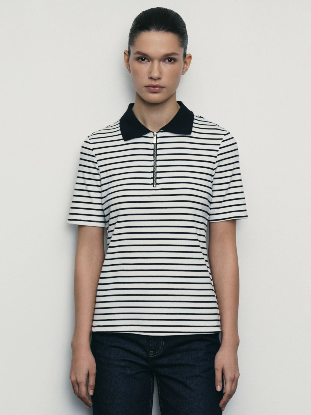 Джемпер-поло на молнии в полоску / Zarina  фото 4