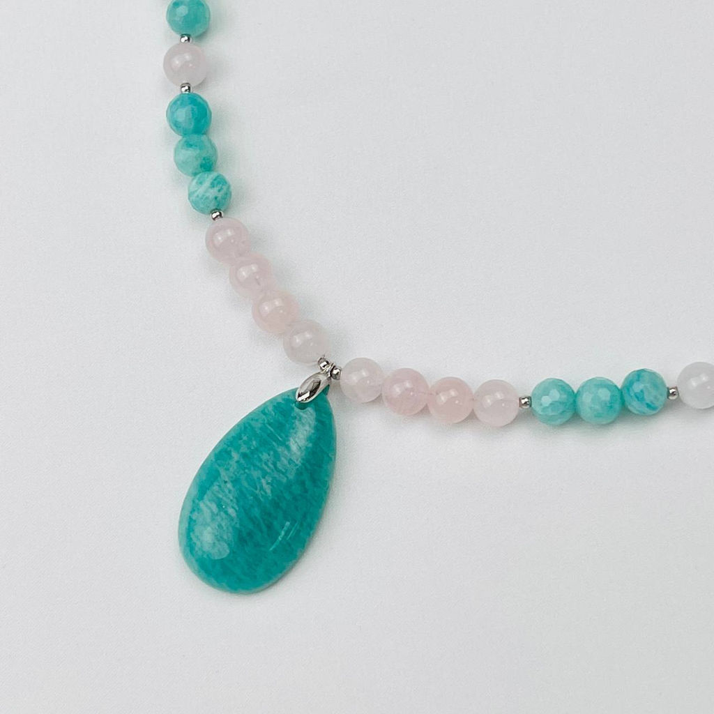 Колье из Амазонита и Розового кварца 42 см +