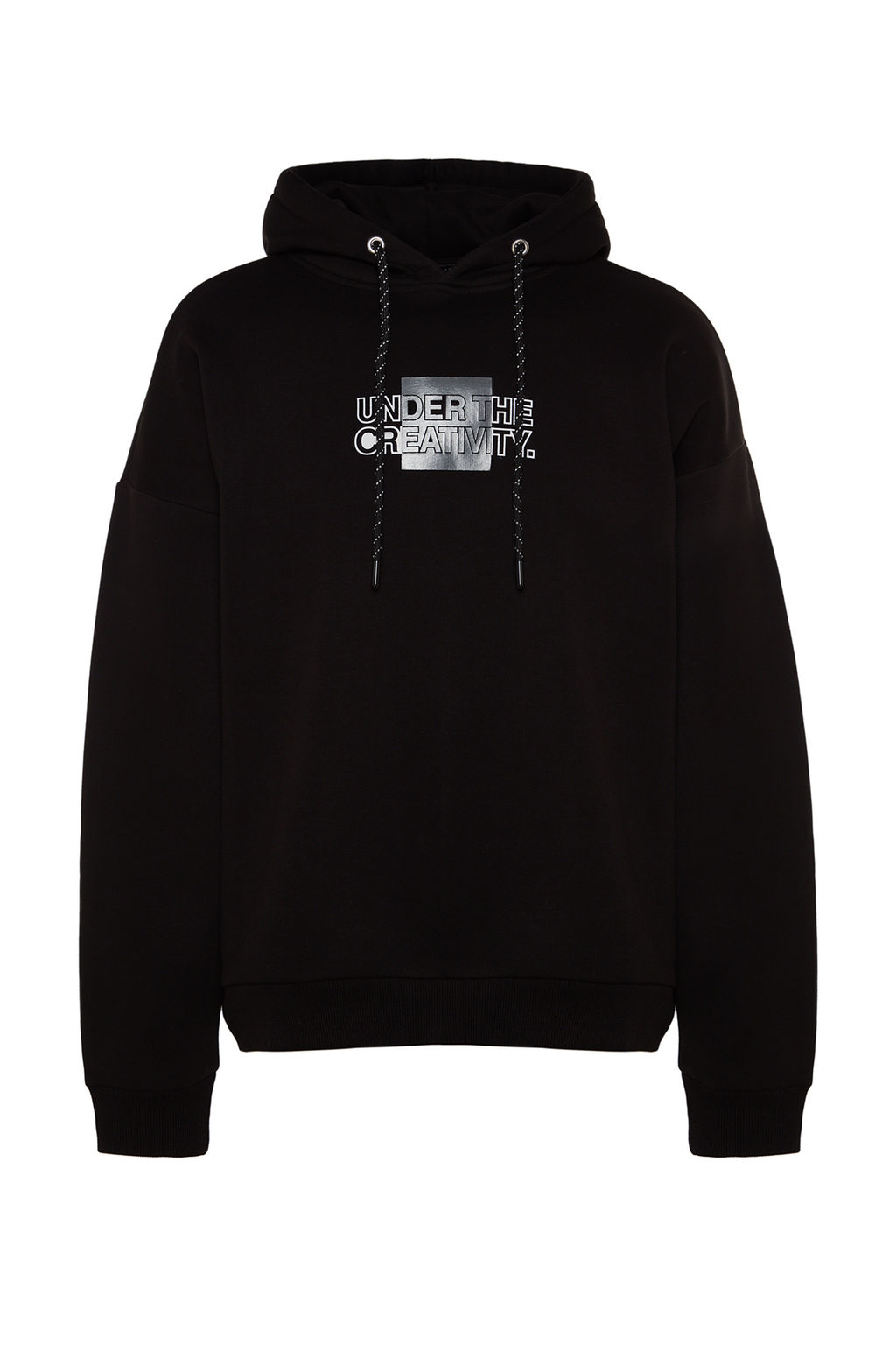TRENDYOL MAN Siyah %100 Pamuk Oversize/Genis Kesim Kapusonlu Uzun Kol S?rt Yaz? Bask?l? Sweatshirt TMNAW24SW00220 - Trendyolmilla фото 7