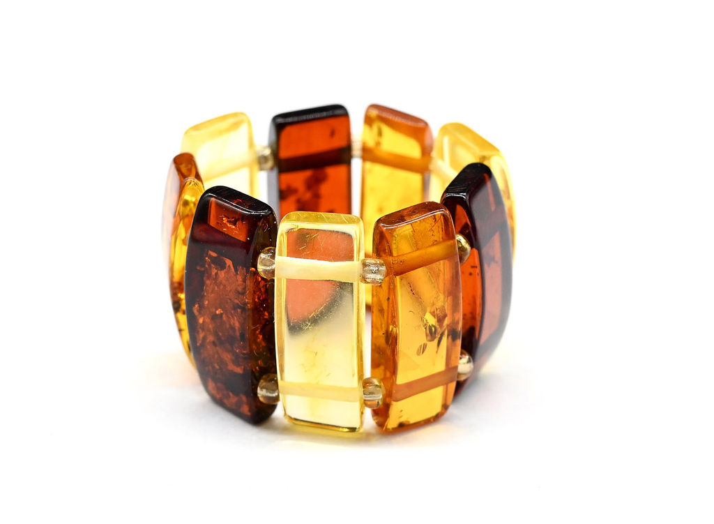 Кольцо на резинке из янтаря сегмент прямоугольник 16*5мм цв. ассорти Радуга камня