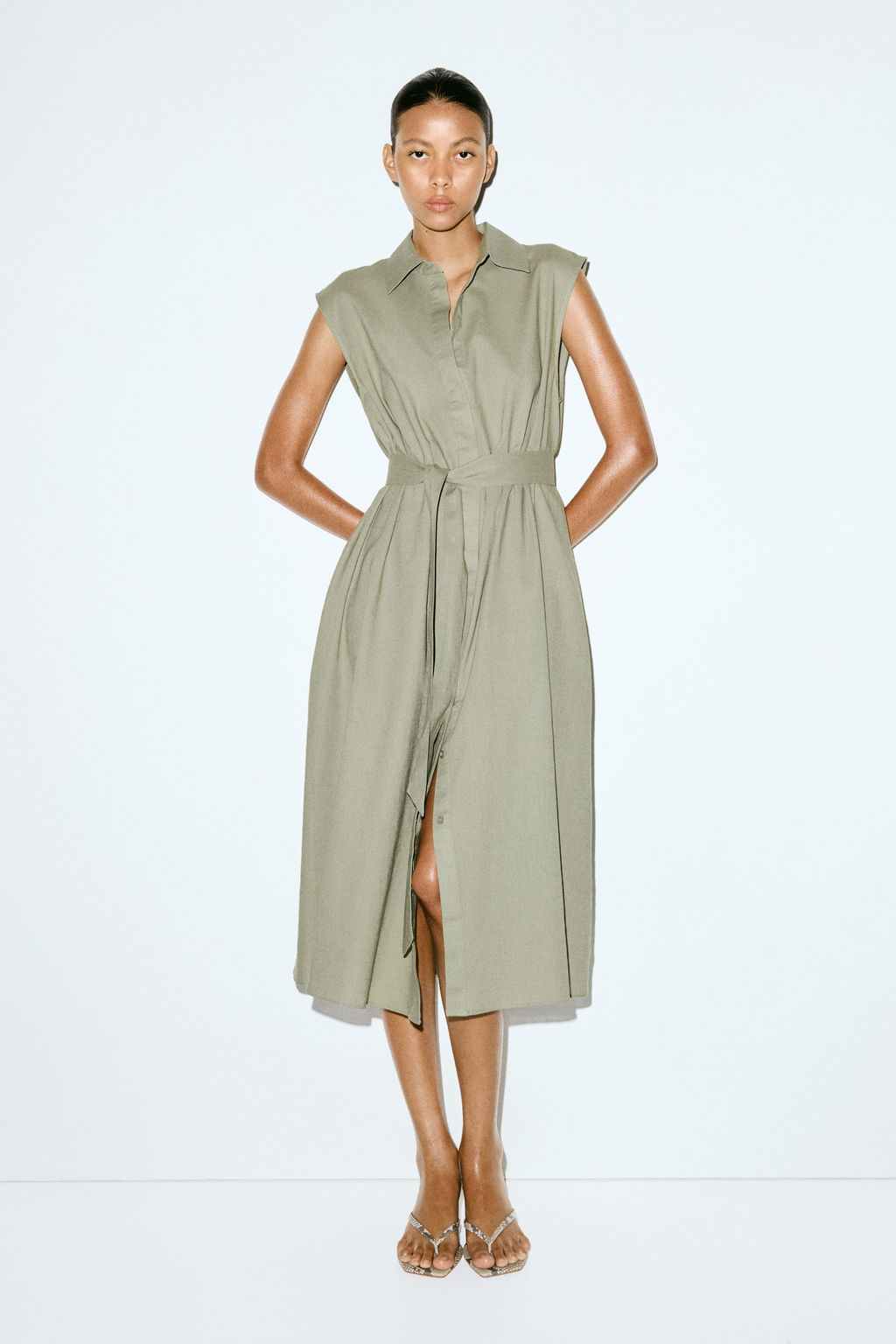 Vestido camisero en mezcla de lino - H&m фото 7