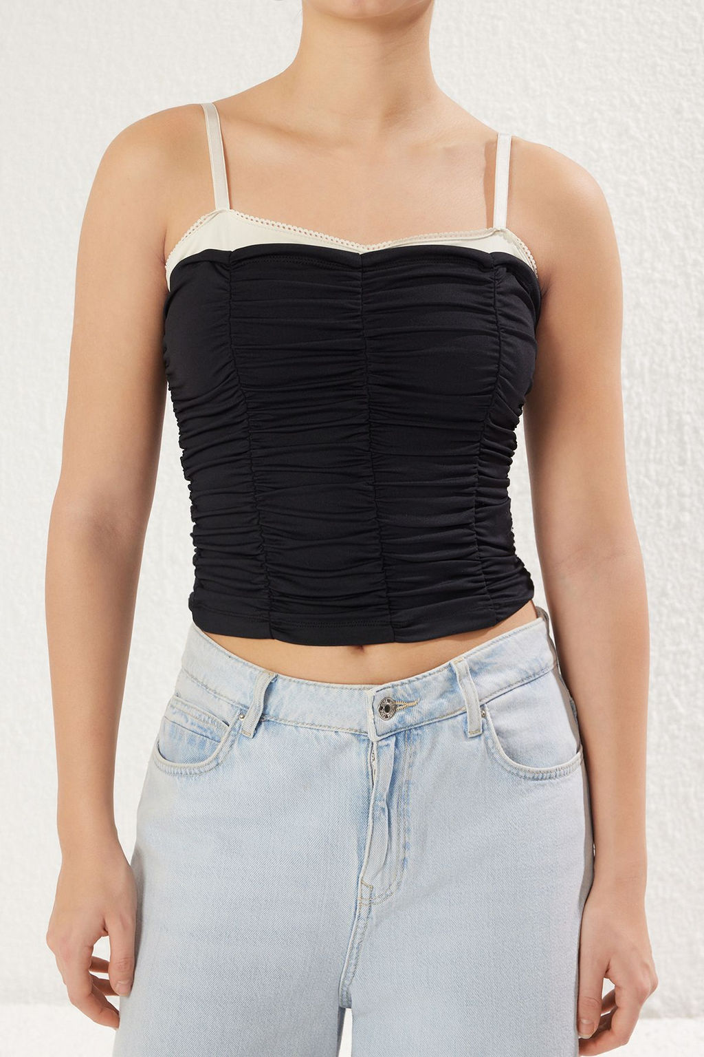 Haki Dantel Detayl? Buzgu/Drapeli Renk Bloklu Fitted/Vucuda Oturan Orme Bluz TWOSS25BZ00028 - Trendyolmilla фото 8