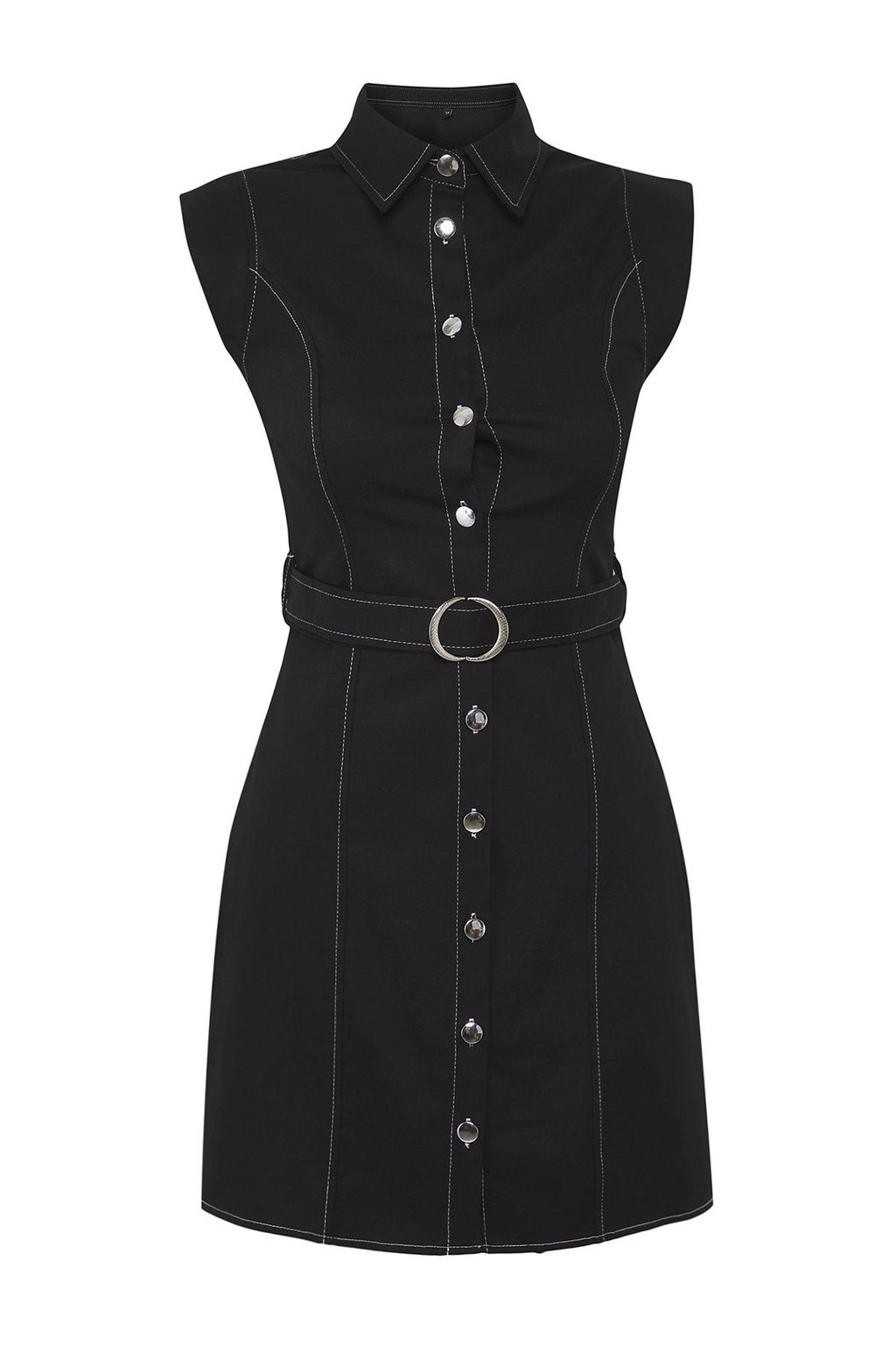 TRENDYOLMILLA Siyah Kemerli Duz Dugmeli Mini Dokuma Elbise TWOSS25EL00562  фото 5