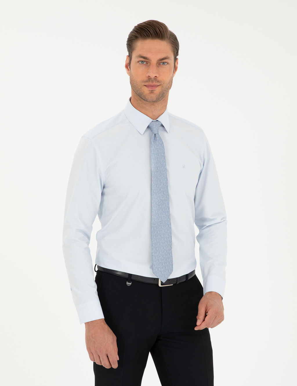 A__k Mavi Slim Fit Uzun Kollu Basic G_mlek