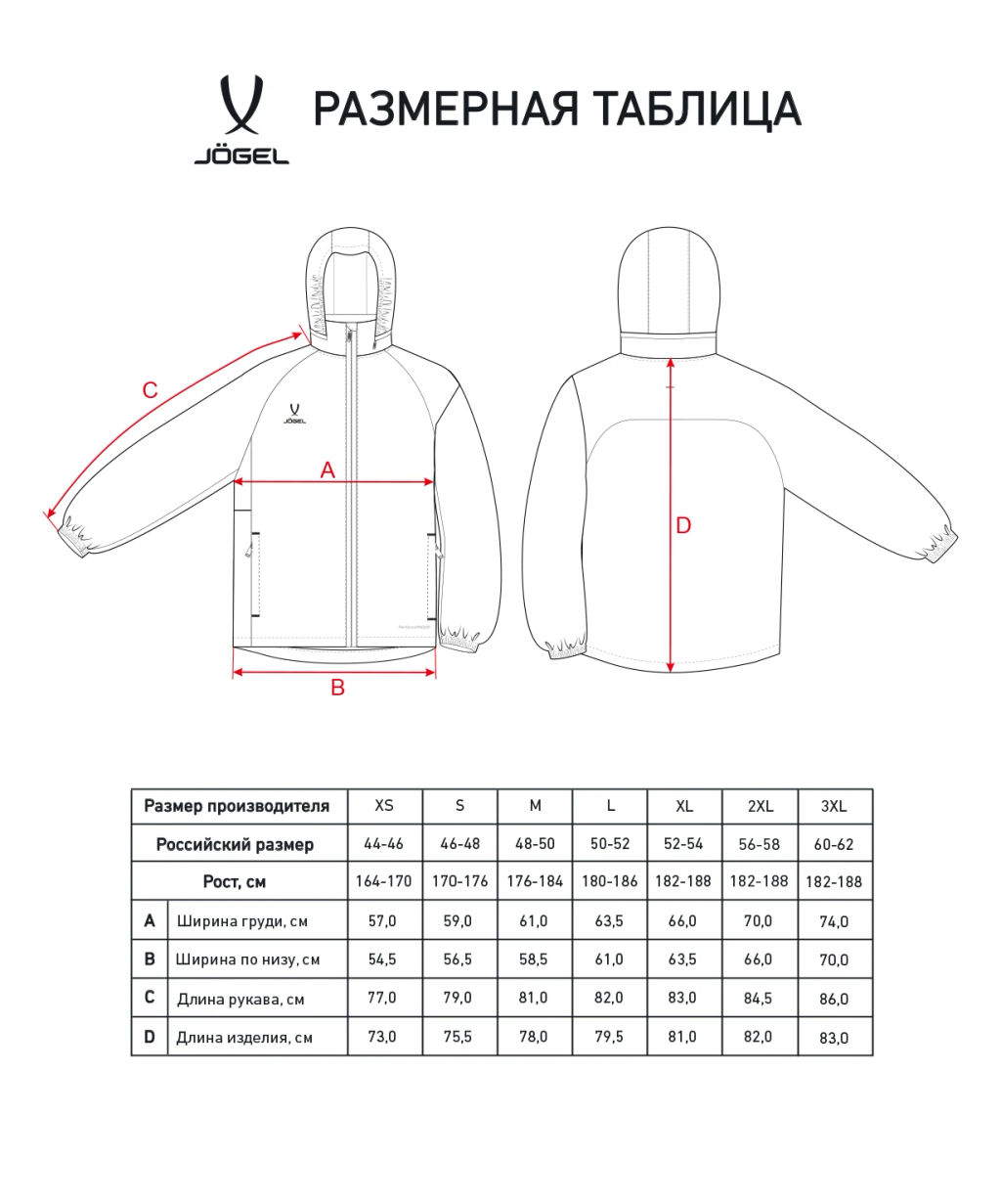 Куртка ветрозащитная JOGEL PREMIER PerFormPROOF FZ Rain Jacket, серый  фото 10