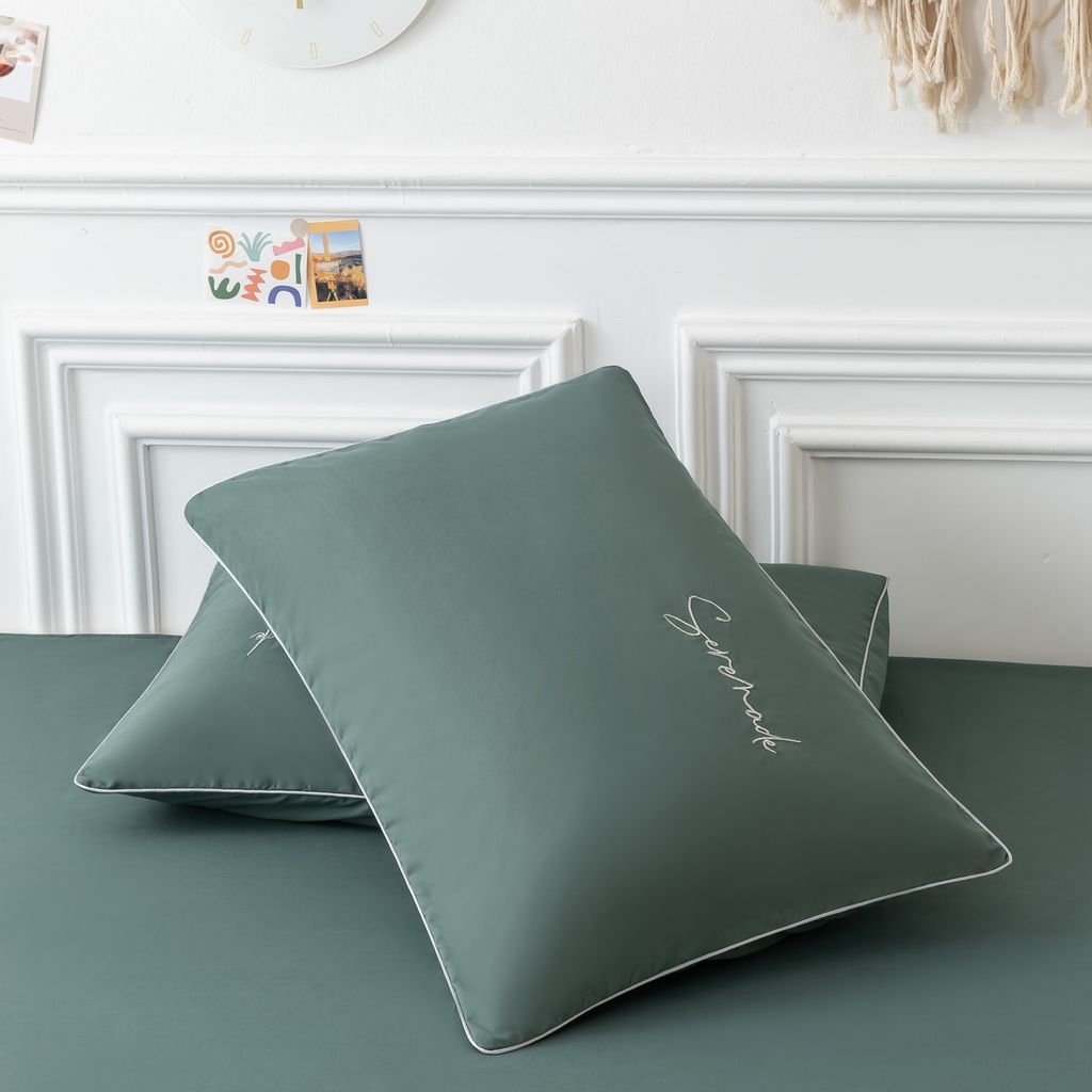 Комплект постельного белья Однотонный Сатин Вышивка на резинке CHR046 160*200*35/Евро/4 Наволочки - Ситрейд фото 8