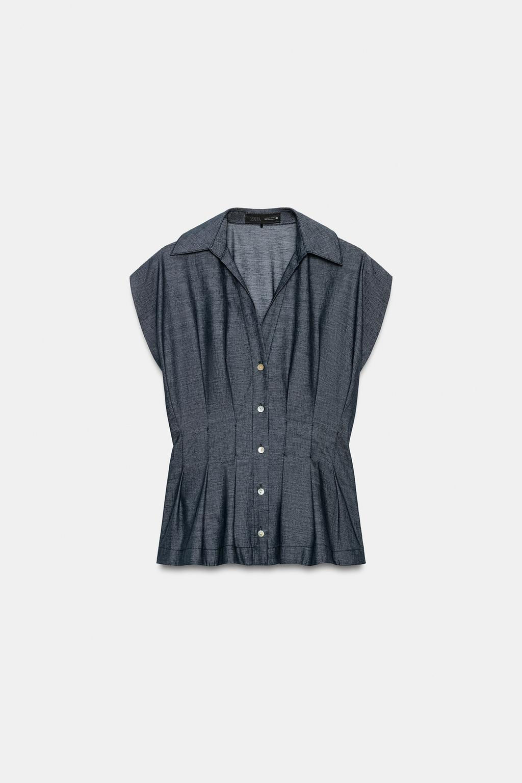 FITTED LINEN BLEND DARTED SHIRT - Zara фото 8