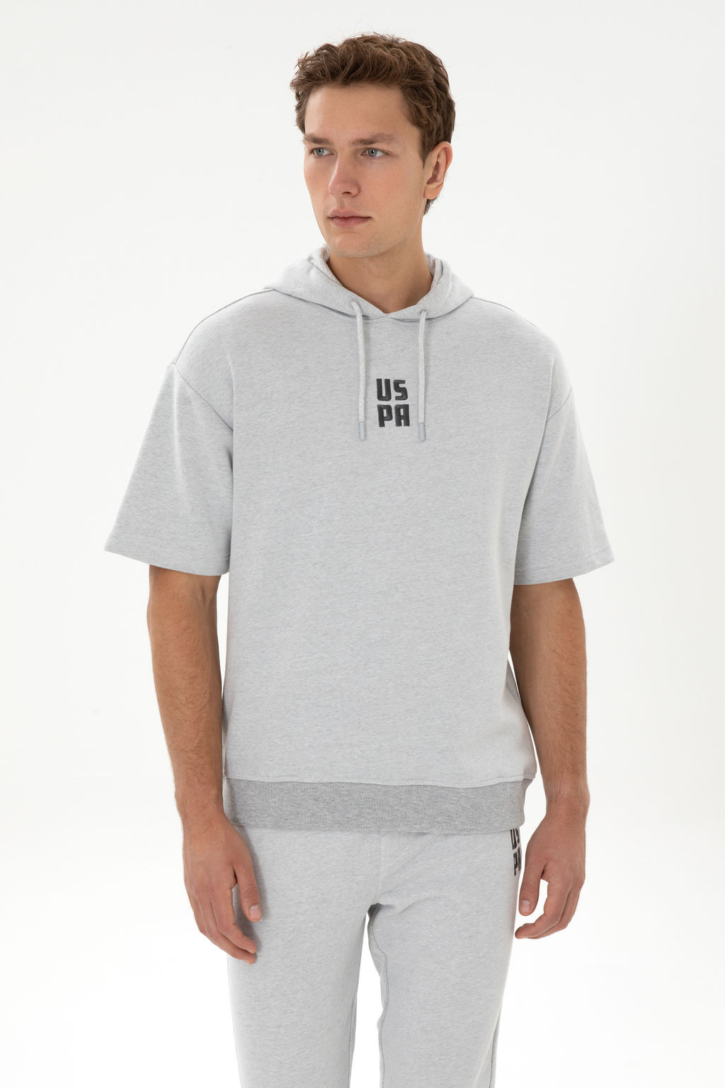 Erkek Comfort Fit Kap__onlu K_sa Kollu Gri Melanj Sweatshirt - U.s. polo assn фото 15