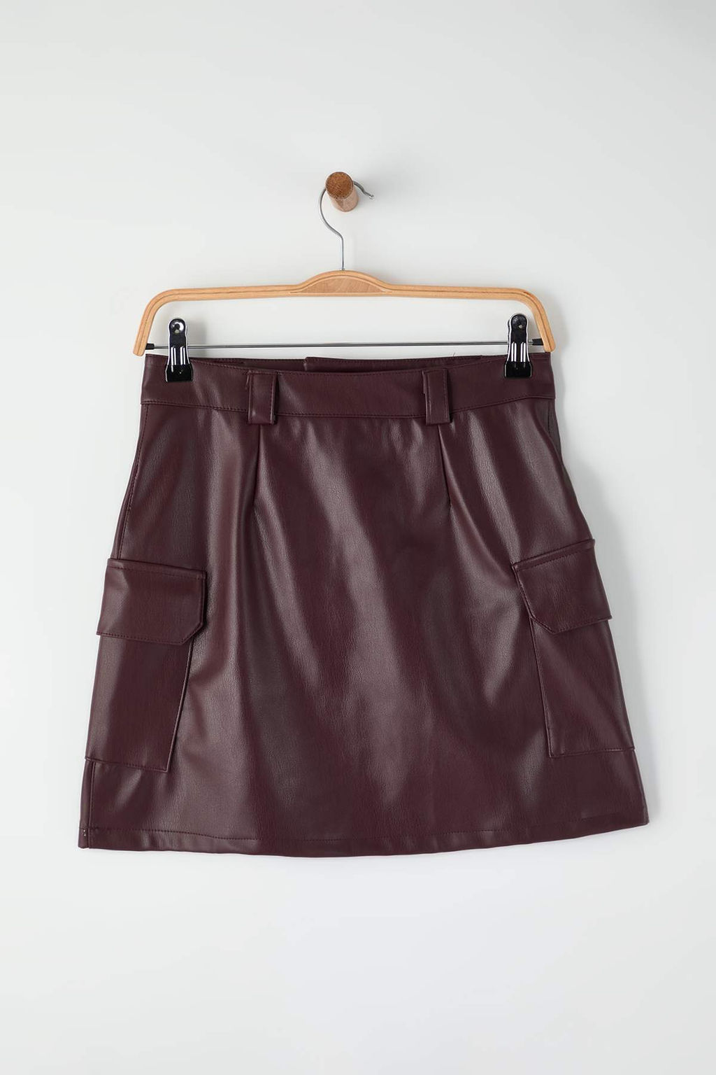 Bordo Suni Deri Kargo Cepli Kalem Mini Orme Etek TWOAW26ET00107 - Trendyolmilla фото 6