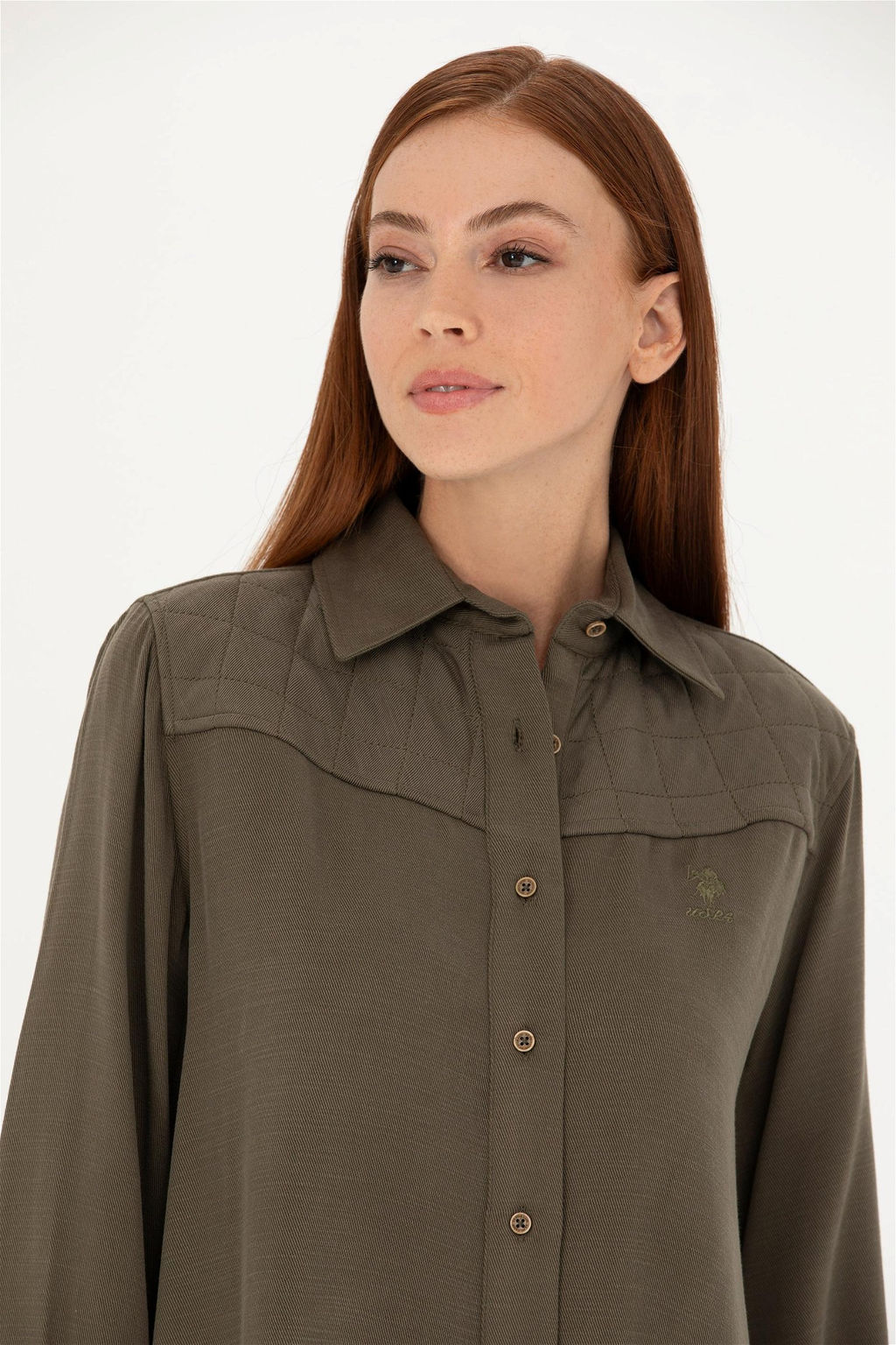 Женская рубашка цвета хаки с длинным рукавом - U.s. polo assn фото 9