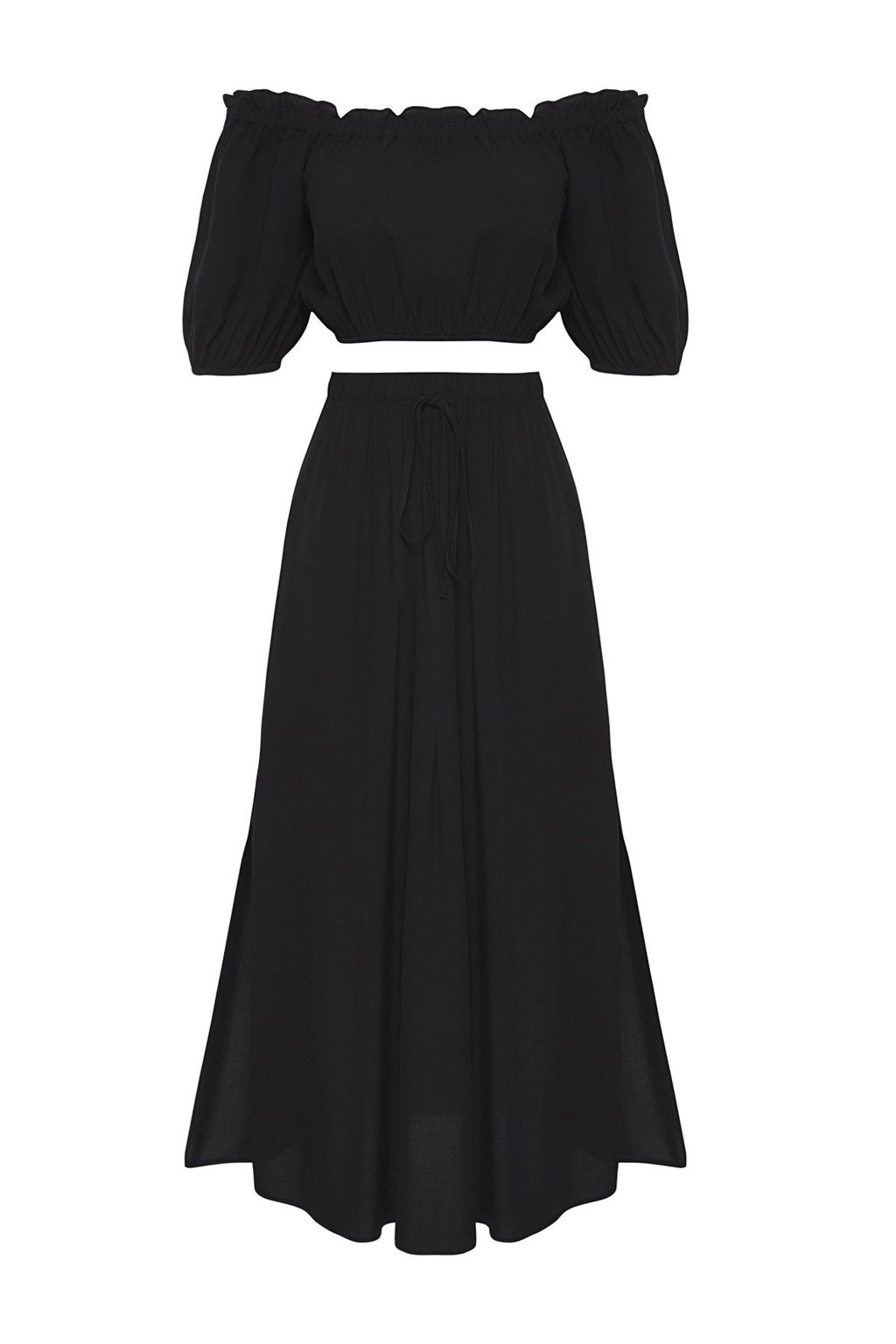 Plaj Giyim Siyah Dokuma Midi Yuksek Bel Bluz-Etek Tak?m TBESS25AU00080 - Trendyolmilla фото 5