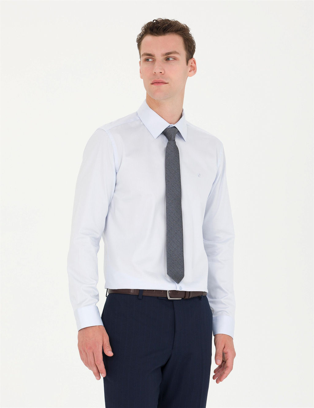 A__k Mavi Slim Fit Uzun Kollu Basic G_mlek