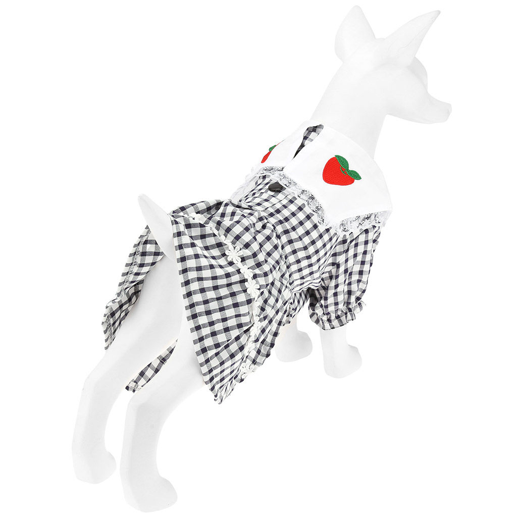 Пэт тойс (Pet toys) Одежда для собаки Платье с вышивкой, с кружевом, на кнопках р-р M, длина спинки 25см/обхват груди 32см/обхват шеи 26см, цвет-синий, 100% полиэстер (Китай) - Домашняя Мода фото 3