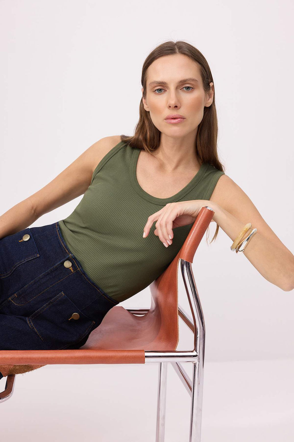 Kahverengi Fitted/Vucuda Oturan Havuz Yaka Kolsuz Fitilli Esnek Orme Atlet TWOSS26AL00062 - Trendyolmilla фото 10