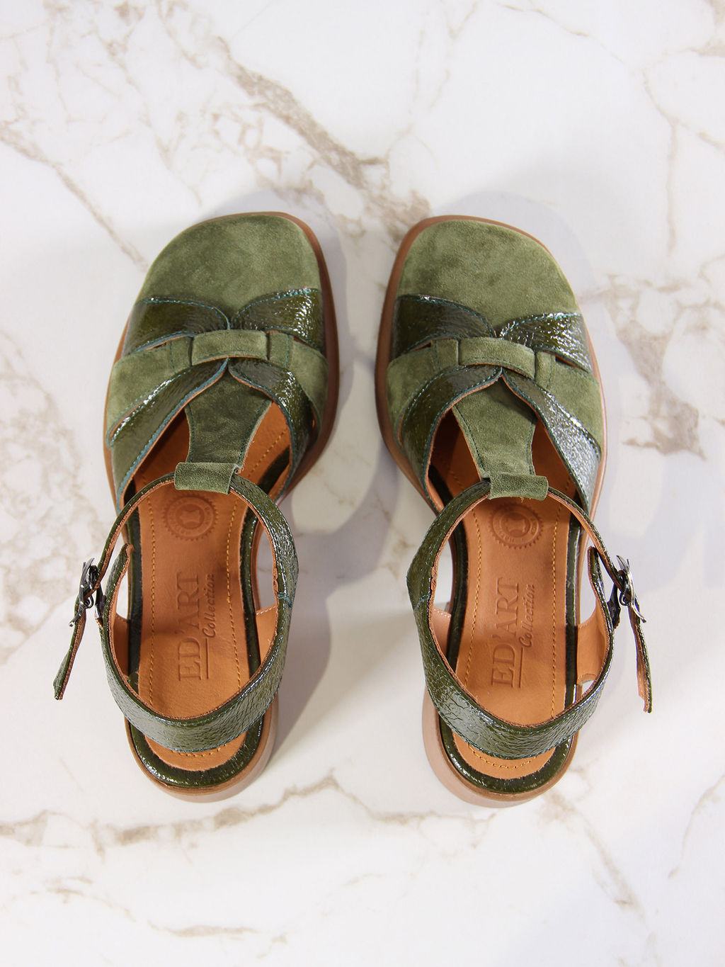 Босоножки 5038.23663bе.Зеленый наплак+оливковая замша