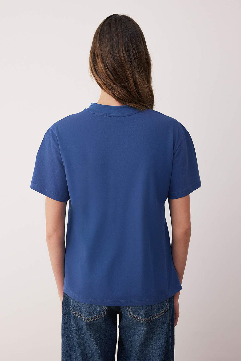 Siyah-Beyaz-Lacivert 3Lu Paket %100 Pamuk Regular/Normal Kal?p Dik Yaka Orme T-Shirt TWOAW26TS00007 - Trendyolmilla фото 3