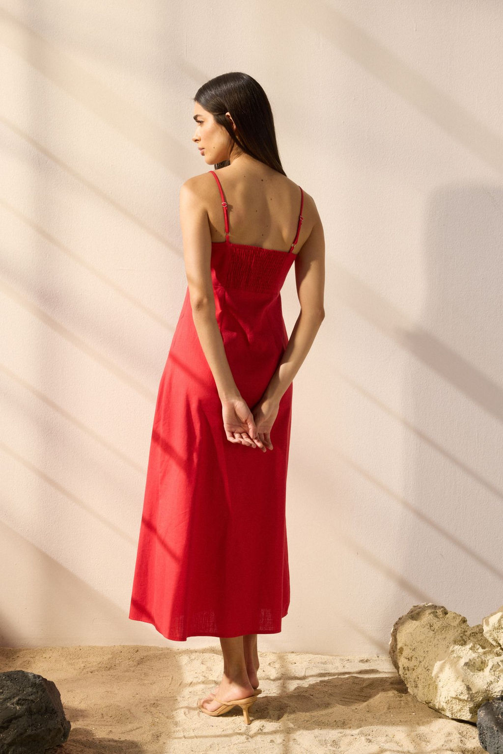 Trendyolmilla K?rm?z? Keten Kar?s?ml? A Kesim Maxi Dokuma Elbise TWOSS25EL00644  фото 10