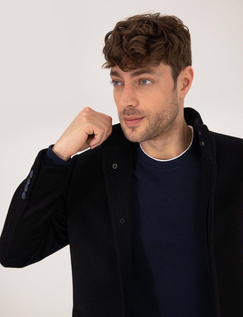 Lacivert Slim Fit Palto