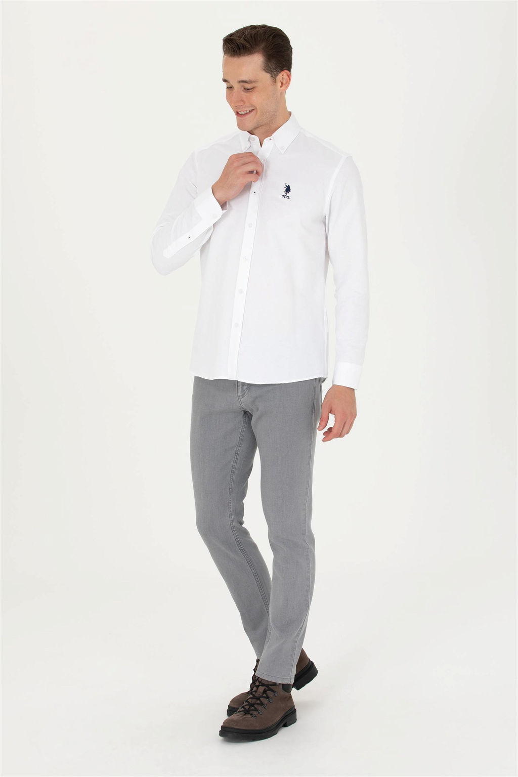 Мужская белая базовая рубашка с длинным рукавом Неожиданная скидка в корзине - U.s. polo assn фото 3