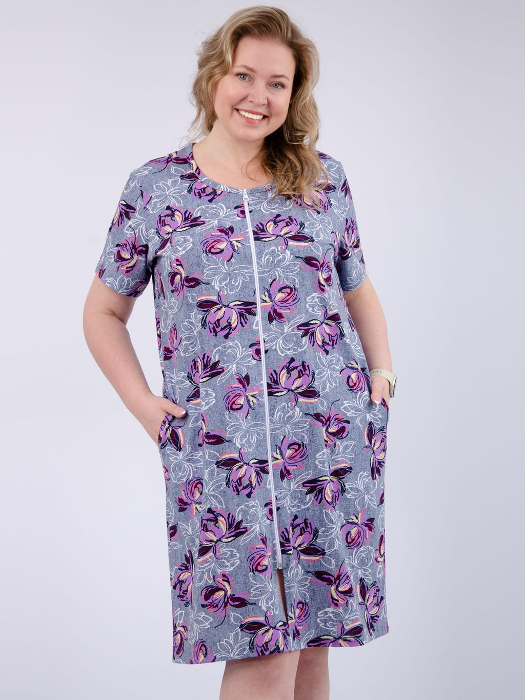 Халат "Рената" кувшинки, трикотаж