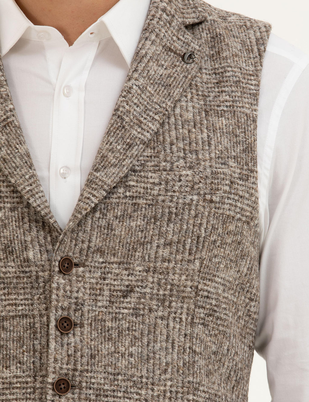 Bej Slim Fit Y_n Kar___ml_ Dokuma Yelek